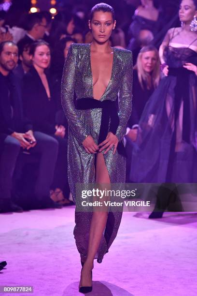 Bella Hadid walks the runway during the Alexander Vauthier Haute Couture Fall/Winter 2017-2018 show as part of Haute Couture Paris Fashion Week on...