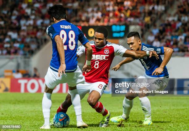 Johor Darul Ta'zim forward Mohd Azinee Bin Taib, South China midfielder Mahama Awal, and Johor Darul Ta'zim defender Muhammad Fazly Bin Mazlan...