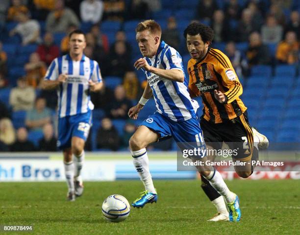 Brighton's Craig Noone in action against Hull City's Liam Rosenior during the nPower Championship at the AMEX Stadium, Brighton. PRESS ASSOCIATION...