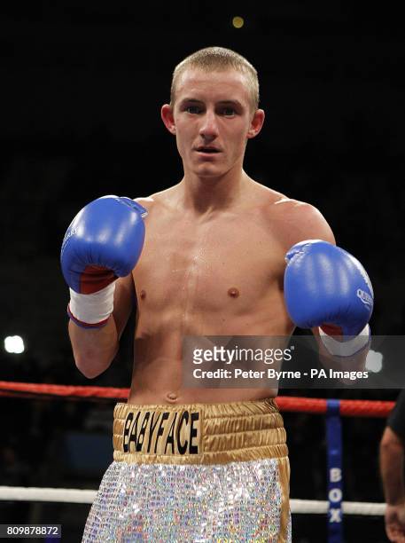 Paul Butler celebrates beating Arpad Vas in there Super-Flyweight Bout at the Echo Arena, Liverpool.