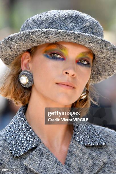 Model walks the runway during the Chanel Haute Couture Fall/Winter 2017-2018 show as part of Haute Couture Paris Fashion Week on July 4, 2017 in...