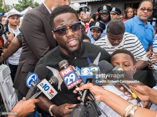 Actor/comedian Kevin Hart and son Hendrix Hart attend City of Philadelphia celebrates 'Kevin Hart Day' with Birthday Celebration and Mural Dedication...