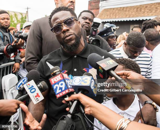 Actor/comedian Kevin Hart and son Hendrix Hart attend City of Philadelphia celebrates 'Kevin Hart Day' with Birthday Celebration and Mural Dedication...