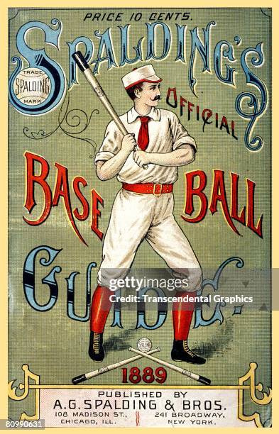 An cover illustration depicts a baseball player holding a baseball bat on the Spalding Official Baseball Guide, Chicago, 1899. The guide, published...