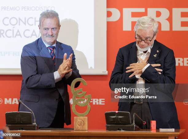 Francisco Luzon and Manuel Campo Vidal attend the 'Periodismo Cientifico Concha Garcia Campoy' awards at Mapfre Foundation on July 6, 2017 in Madrid,...