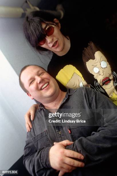 Frank Black of The Pixies and Joey Ramone pause for a photograph together backstage at Ramones concert at the Hollywood Palladium on March 11, 1994...