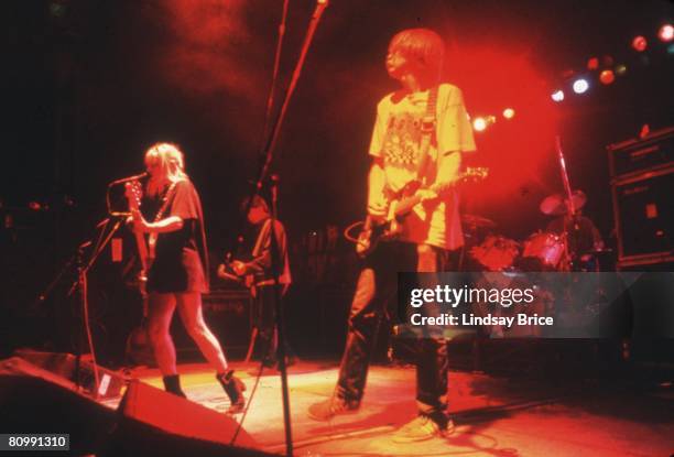 September 26: Bassist and vocalist Kim Gordon, guitarist Lee Renaldo, guitarist and vocalist Thurston Moore, and drummer Steve Shelley perform in...