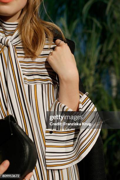 Swantje Soemmer, detail, attends the Dorothee Schumacher show during the Mercedes-Benz Fashion Week Berlin Spring/Summer 2018 at Kaufhaus Jandorf on...