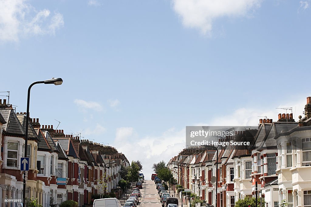 Row of terraced houses on a hill