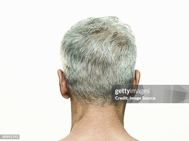 rear view of mans head - grijs haar stockfoto's en -beelden