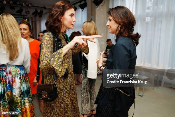 Nadine Warmuth and designer Dorothee Schumacher attend the Dorothee Schumacher show during the Mercedes-Benz Fashion Week Berlin Spring/Summer 2018...
