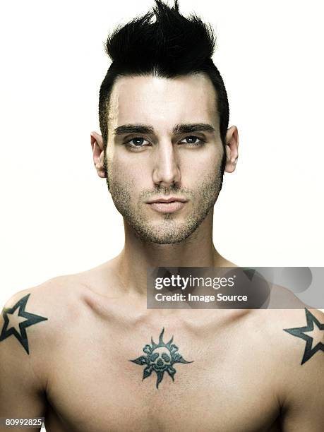 young man with tattoos - torso stock pictures, royalty-free photos & images