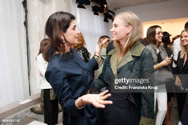 Designer Dorothee Schumacher and Tine Andrea attend the Dorothee Schumacher show during the Mercedes-Benz Fashion Week Berlin Spring/Summer 2018 at...