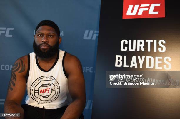 Curtis Blaydes poses for a photo during the UFC 213 Ultimate Media Day at T-Mobile Arena on July 6, 2017 in Las Vegas, Nevada.