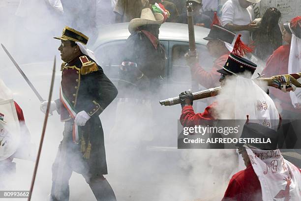 Group of actors reenact the Batlle of Puebla to commemorate their defeat over the French Army, in Mexico City on May 5, 2008. Mexico's public holiday...