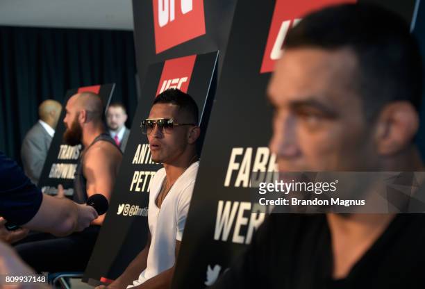 Travis Browne, Anthony Pettis, and Fabricio Werdum speak to the media during the UFC 213 Ultimate Media Day at T-Mobile Arena on July 6, 2017 in Las...