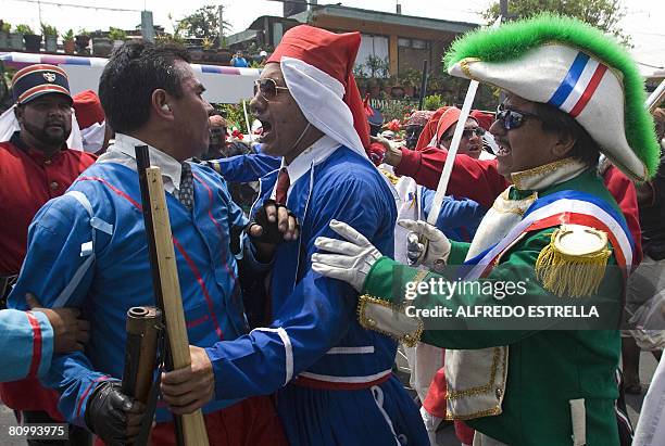 Group of actors perform during the reenactment of the Batlle of Puebla, to commemorate the defeat over the French Army, in Mexico City on May 5,...