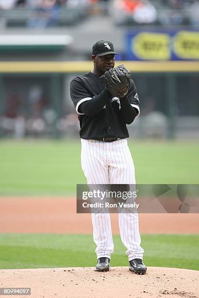 Jose Contreras of the Chicago White Sox pitches during the game against the Baltimore Orioles at U.S. Cellular Field in Chicago, Illinois on April...