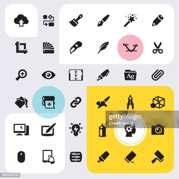 design equipment icons set - spray paint font stock illustrations