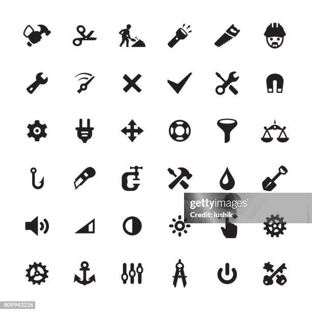 ilustrações de stock, clip art, desenhos animados e ícones de work tool and settings icons set - alicate bloqueador