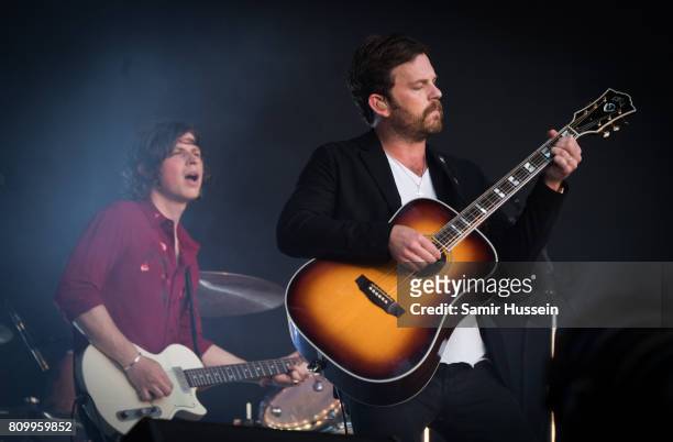 Matthew Followill and Caleb Followill of Kings Of Leon performs on stage at the Barclaycard Presents British Summer Time Festival in Hyde Park on...