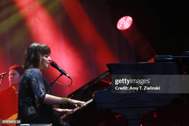 Singer and songwriter Norah Jones performs at the piano during the opening concert for the 2017 Summer Series at Somerset House on July 6, 2017 in...