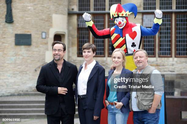 Jan Josef Liefers, Viktoria Mayer, Friederike Kempter and Axel Prahl during the 'Tatort - Gott ist auch nur ein Mensch' On Set Photo Call on July 5,...