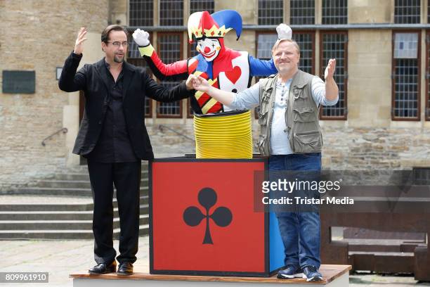 Jan Josef Liefers and Axel Prahl during the 'Tatort - Gott ist auch nur ein Mensch' On Set Photo Call on July 5, 2017 in Muenster, Germany.