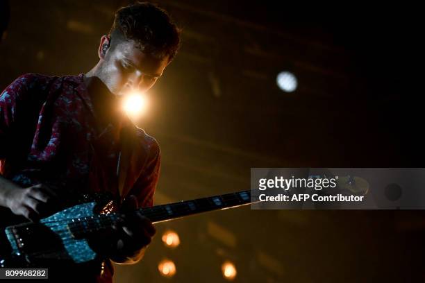 Singer and guitarist Mike Kerr from the British band Royal Blood performs at the 11th Alive Festival in Oeiras, near Lisbon on July 6, 2017. / AFP...