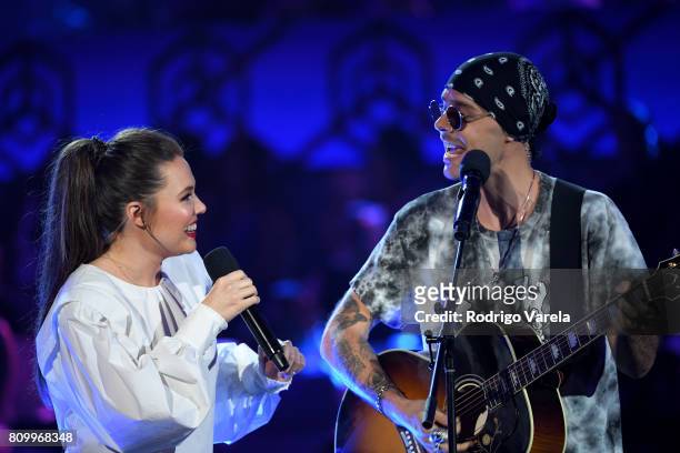 Jesse y Joy perform on stage during Univision's "Premios Juventud" 2017 Celebrates The Hottest Musical Artists And Young Latinos Change-Makers at...