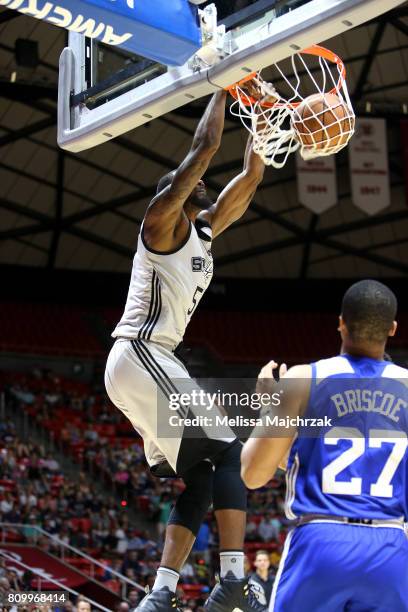 Cory Jefferson of the San Antonio Spurs dunks the ball during the game against the Philadelphia 76ers during the 2017 Utah Summer League on July 6,...