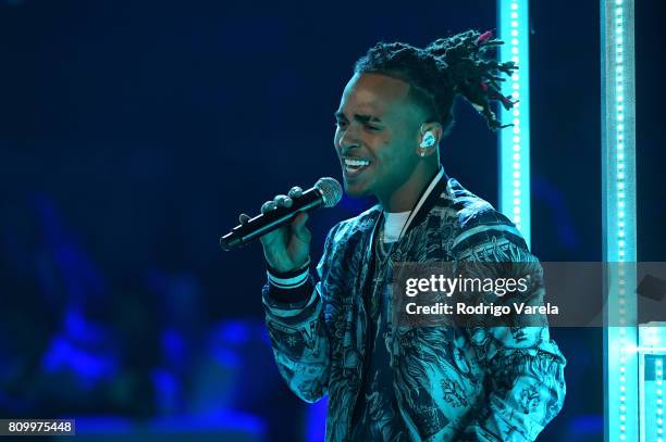 Ozuna performs on stage during Univision's "Premios Juventud" 2017 Celebrates The Hottest Musical Artists And Young Latinos Change-Makers at Watsco...