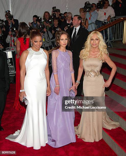 Singer Janet Jackson, Allegra Versace and designer Donatella Versace attend the Metropolitan Museum of Art Costume Institute Gala "Superheroes:...