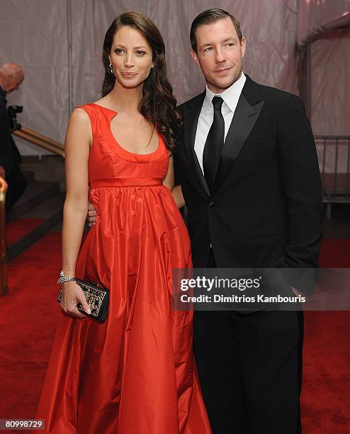 Model Christy Turlington and actor Edward Burns depart the Metropolitan Museum of Art Costume Institute Gala "Superheroes: Fashion And Fantasy" at...