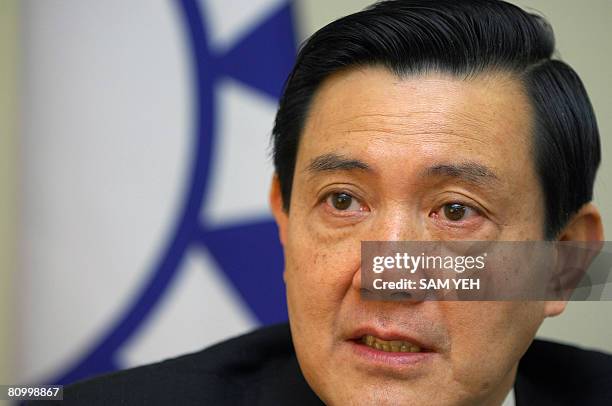 Taiwan's president-elect Ma Ying-jeou speaks during an interview by AFP at the Kuomintang headquarter in Taipei on May 06, 2008. Ma Ying-jeou told...