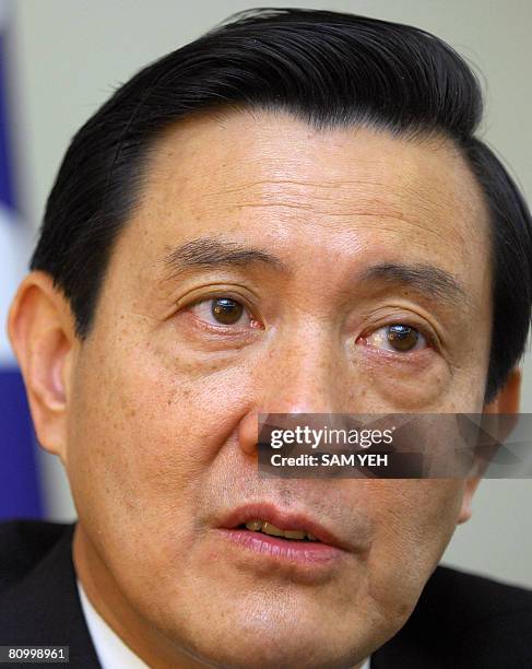 Taiwan's president-elect Ma Ying-jeou speaks during an interview by AFP at the Kuomintang headquarters in Taipei on May 06, 2008. Ma Ying-jeou told...