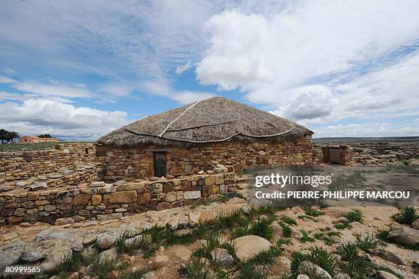 Celtiberian house is pictured near ruins of the ancient city of Numantia, near Soria, on April 23, 2008. Local aristocrat Count Amalio de Marichalar...