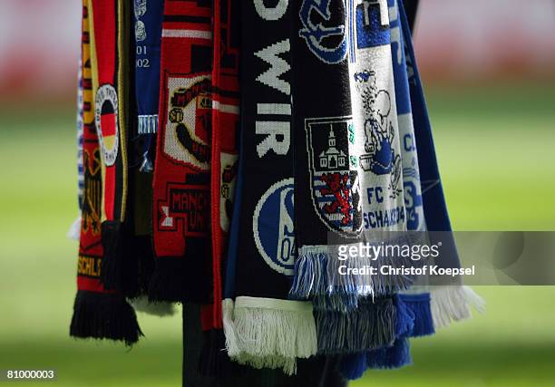 Scarves are seen before the Bundesliga match between Schalke 04 and Hannover 96 at the Veltins Arena on May 3, 2008 in Gelsenkirchen, Germany.