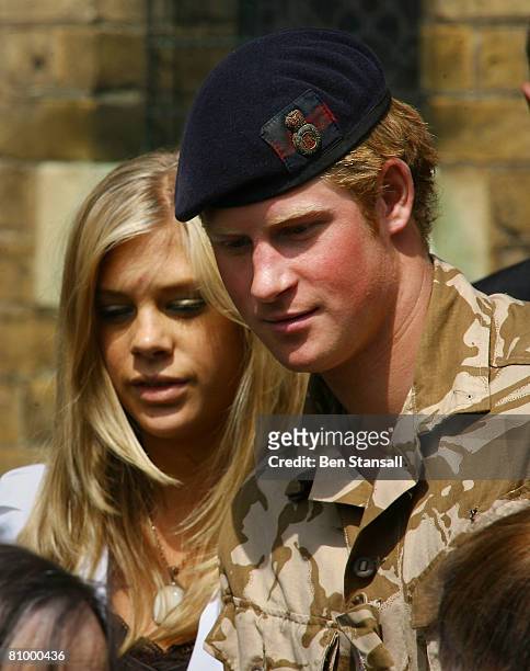 Prince Harry and Chelsy Davy leave a service of remembrance and thanksgiving at the Holy Trinity Church on May 5, 2008 in Windsor, England.