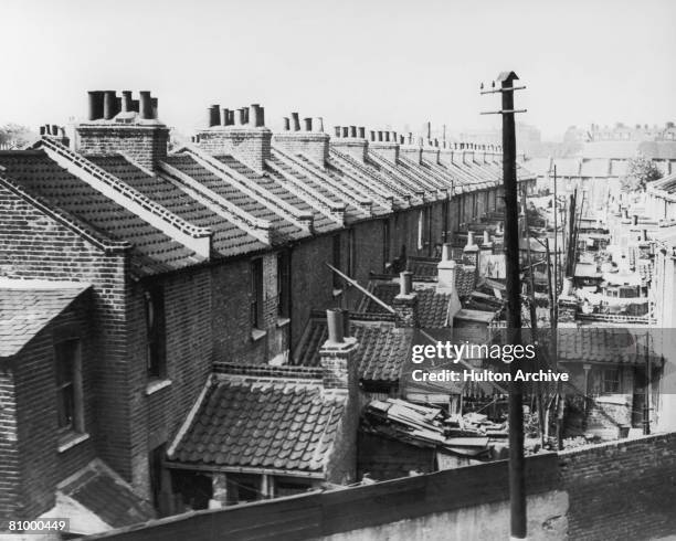 Back-to-back slum housing in Stepney in the East End of London, circa 1945.