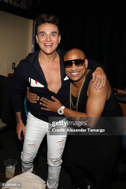 Silvestre Dangond and Alexander Delgado pose backstage during Univision's "Premios Juventud" 2017 Celebrates The Hottest Musical Artists And Young...