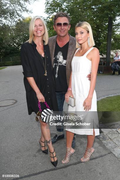Hans Sigl and his wife Susanne Sigl and step daughter Joana during the 50th anniversary celebration of Marc O'Polo at its headquarters on July 6,...