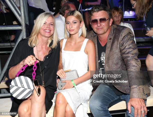 Hans Sigl and his wife Susanne Sigl and step daughter Joana during the 50th anniversary celebration of Marc O'Polo at its headquarters on July 6,...