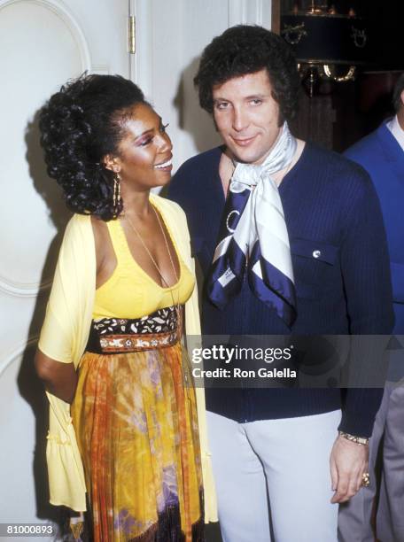 Soul Singer Mary Wilson and Singer Tom Jones partying backstage after Tom Jones Opening on April 16, 1971 at Caesars Palace in Las Vegas, Nevada.