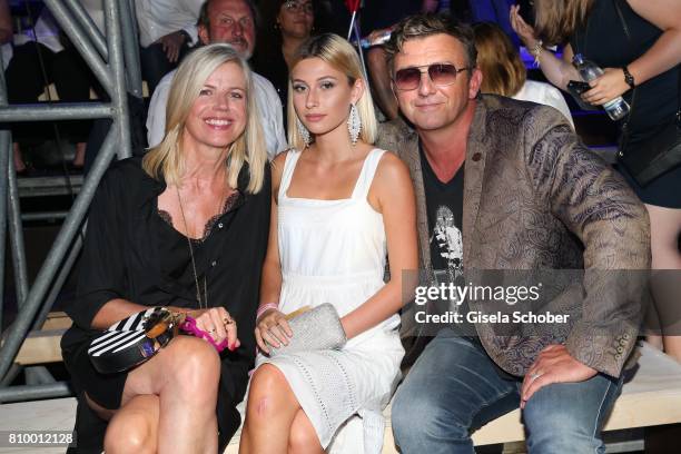 Hans Sigl and his wife Susanne Sigl and step daughter Joana during the 50th anniversary celebration of Marc O'Polo at its headquarters on July 6,...