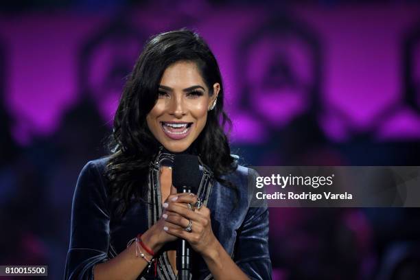 Alejandra Espinosa speaks at the Univision's "Premios Juventud" 2017 Celebrates The Hottest Musical Artists And Young Latinos Change-Makers at Watsco...