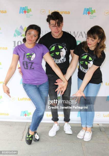 Jennifer DiNoia, Kara Lindsay and Michael Campayno from the cast of Wicked attend 106.7 Lite FM's Broadway In Bryant Park on July 6, 2017 in New York...