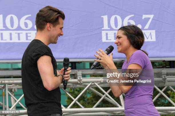 Michael Campayno and Jennifer DiNoia from the cast of Wicked perform at 106.7 Lite FM's Broadway In Bryant Park on July 6, 2017 in New York City.