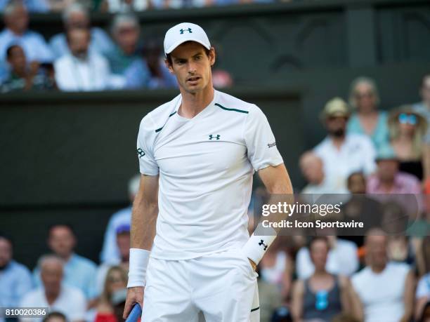 Andy Murray in action during the second round of the Wimbledon Championships, on July 5 at the All England Lawn Tennis and Croquet Club in London,...