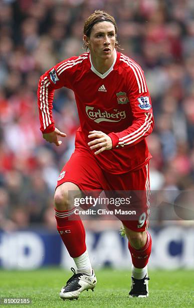 Fernando Torres of Liverpool in action during the Barclays Premier League match between Liverpool and Manchester City at Anfield on May 4, 2008 in...